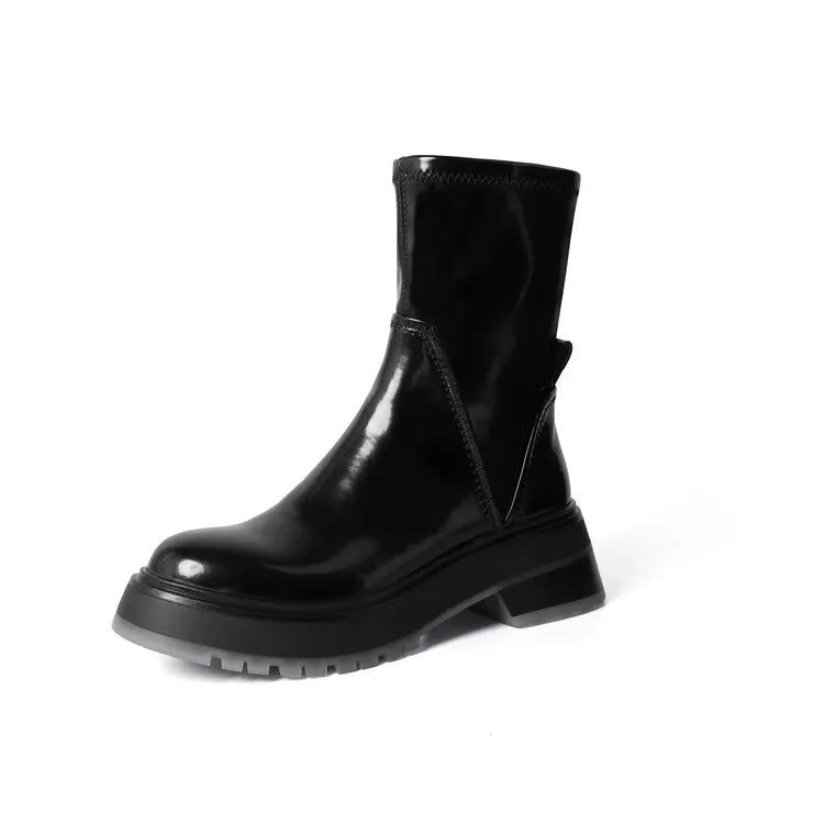 Black Designer leather ankle boots women - HS
