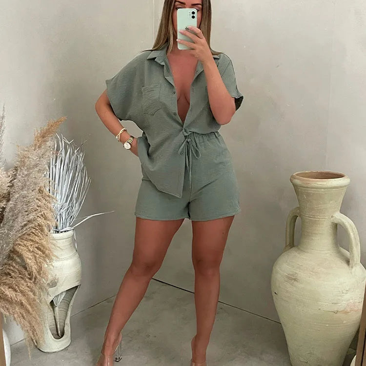 button up shirt with shorts set