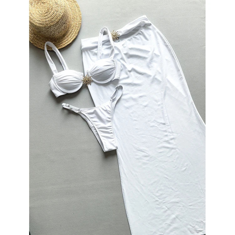 A white 3-piece sets, beach cover ups.